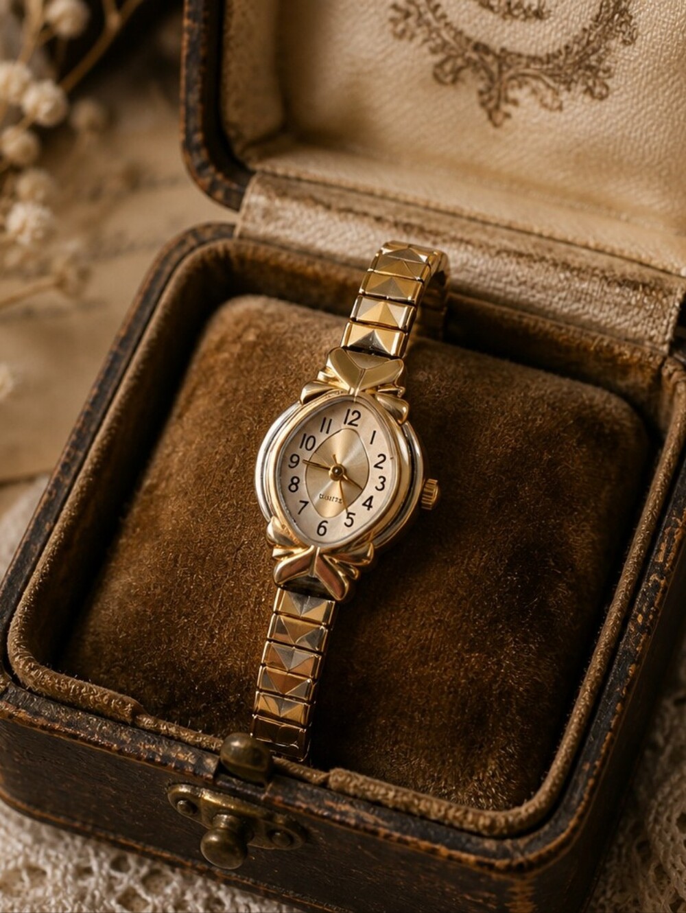 Vintage Clastic Two-Tone Women's Bracelet Watch - Gold and Silver Quartz